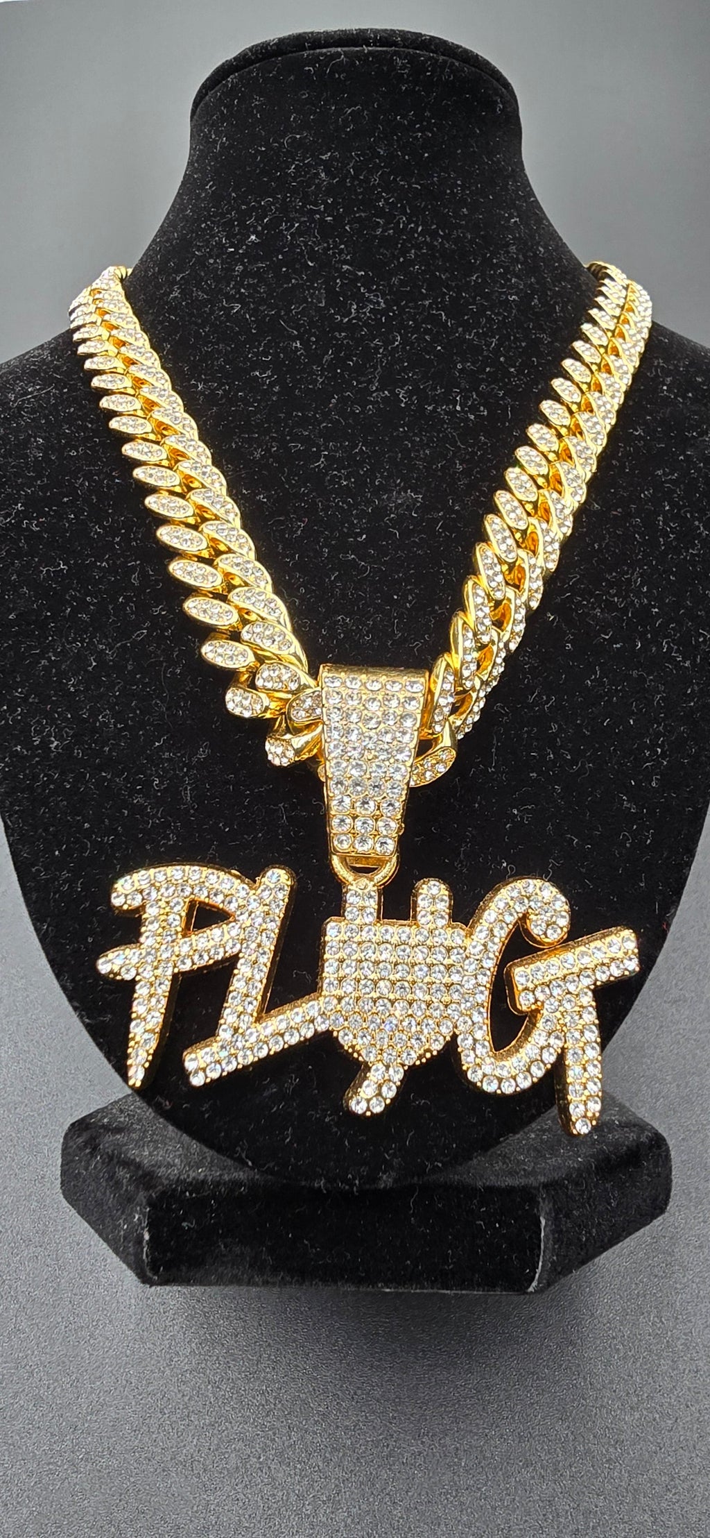Plug pendant w/ iced out chain Crystal Red Luxury Jewelry