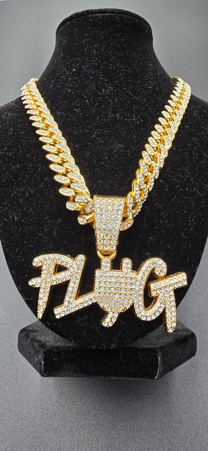 Plug pendant w/ iced out chain Crystal Red Luxury Jewelry