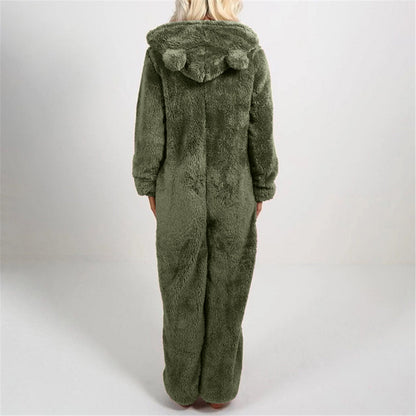 Fleece-lined Thick Furry Jumpsuit Hooded Cat Ear Pajamas BEUPFORLIFE.com