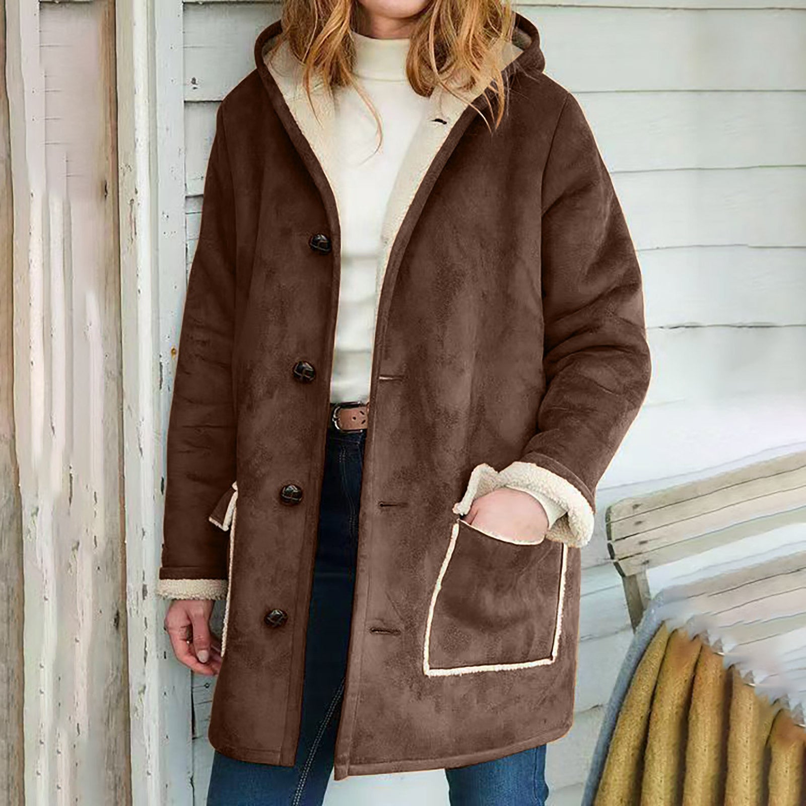 Retro Suede Hooded Coat Be Up For Life