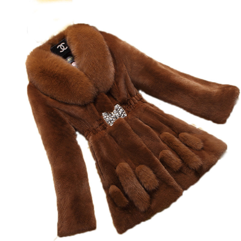 Ladies Mid-length Rex Rabbit Fleece Haining Fur Coat Be Up For Life