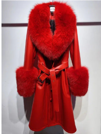 Genuine Leather Sheepskin Fox Fur Coat