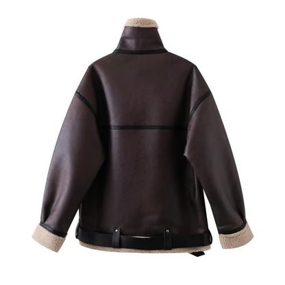 Suede Fur Integrated Motorcycle Jacket BEUPFORLIFE.com