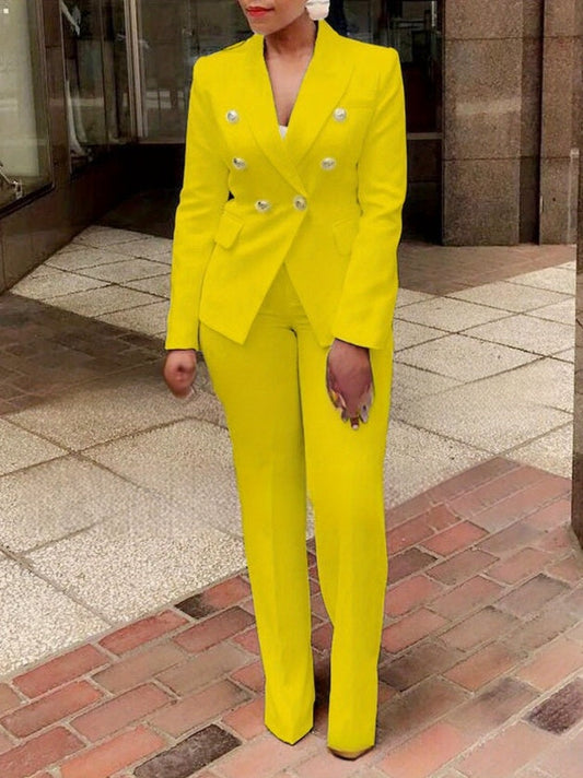 High-waisted Solid Color Small Suit w/ Long-sleeved Pants Be Up For Life