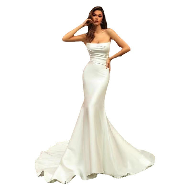 Women's Tube Top Satin Fishtail Gown BEUPFORLIFE.com