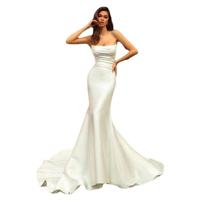 Women's Tube Top Satin Fishtail Gown BEUPFORLIFE.com