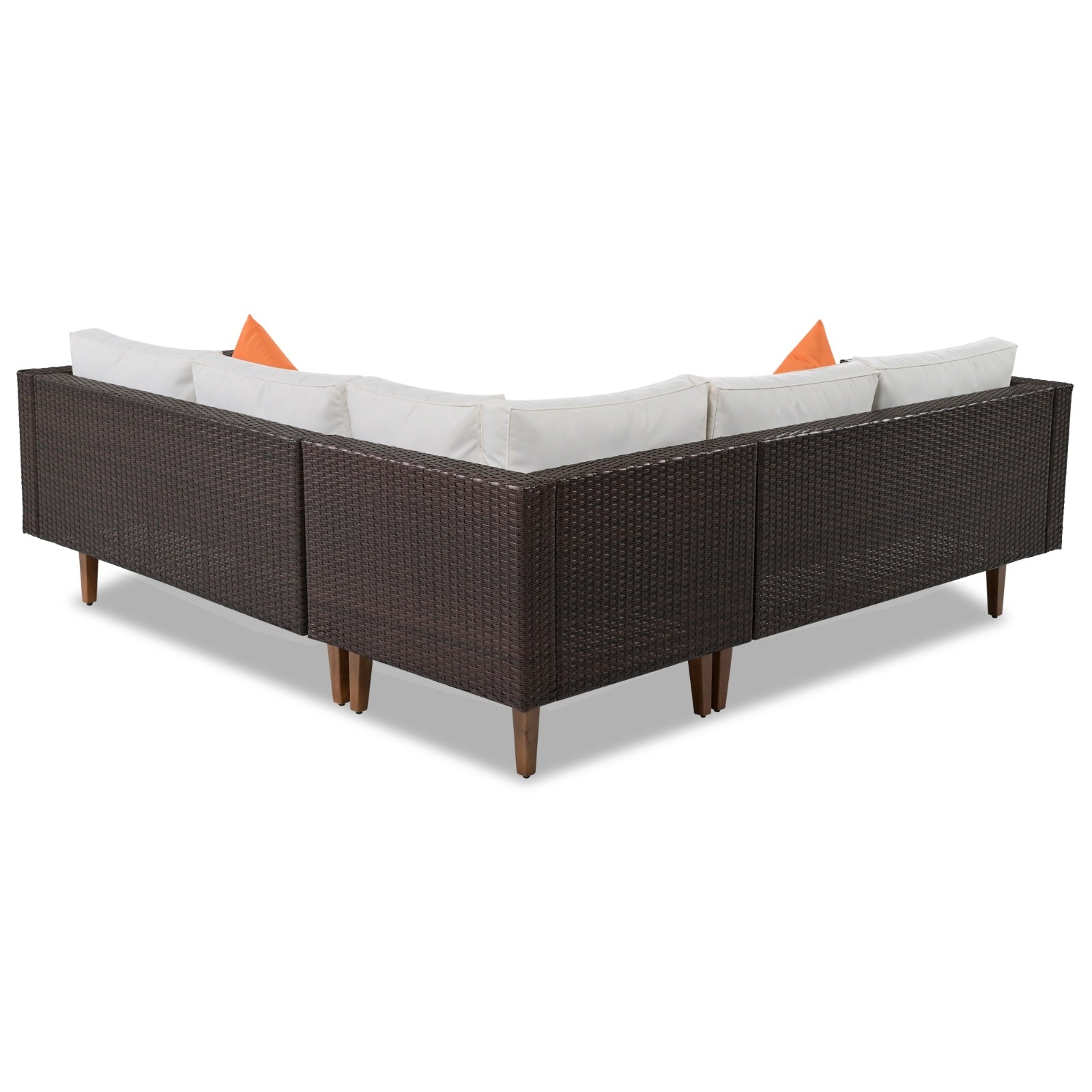 4-Piece Outdoor Wicker Sofa Set, L-Shape Patio Furniture With Colorful Pillows BEUPFORLIFE.com