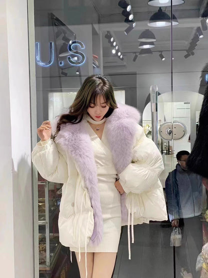 Short Loose Big Fur Collar White Duck Down Jacket Be Up For Life