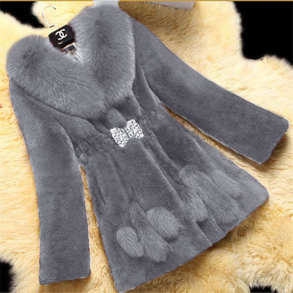 Ladies Mid-length Rex Rabbit Fleece Haining Fur Coat Be Up For Life