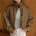 Khaki Lapel Simple Single-breasted Coat BEUPFORLIFE.com