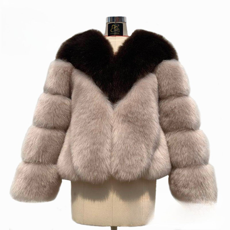 Color Matching Korean Casual Fur Overcoat Be Up For Life