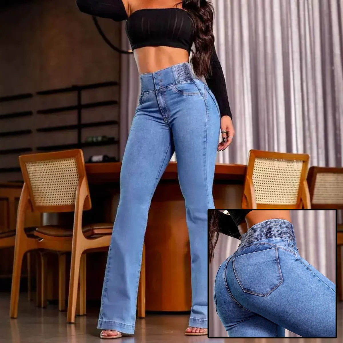 High Waist Button Front Jeans BEUPFORLIFE.com