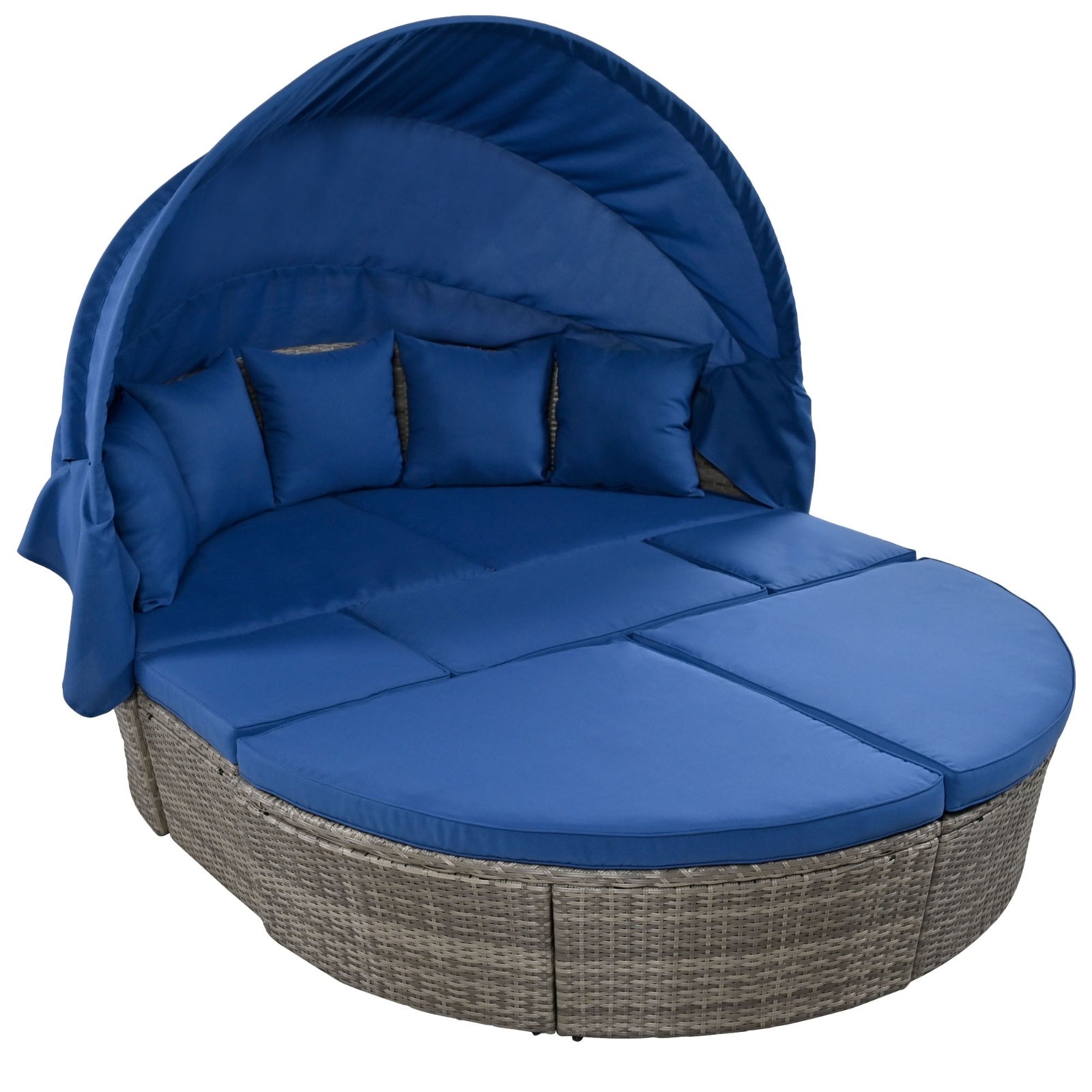 Outdoor Rattan Daybed/Sun bed w/ Retractable Canopy Wicker Furniture, Round Outdoor Sectional BEUPFORLIFE.com