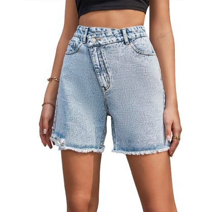 High Waist Loose And Slimming Raw Edge Denim Shorts Be Up For Life