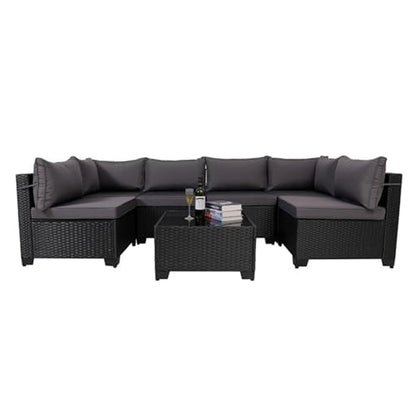 7 Piece Outdoor Rattan Patio, Black Wicker Sectional Set BEUPFORLIFE.com