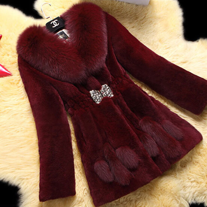 Ladies Mid-length Rex Rabbit Fleece Haining Fur Coat Be Up For Life