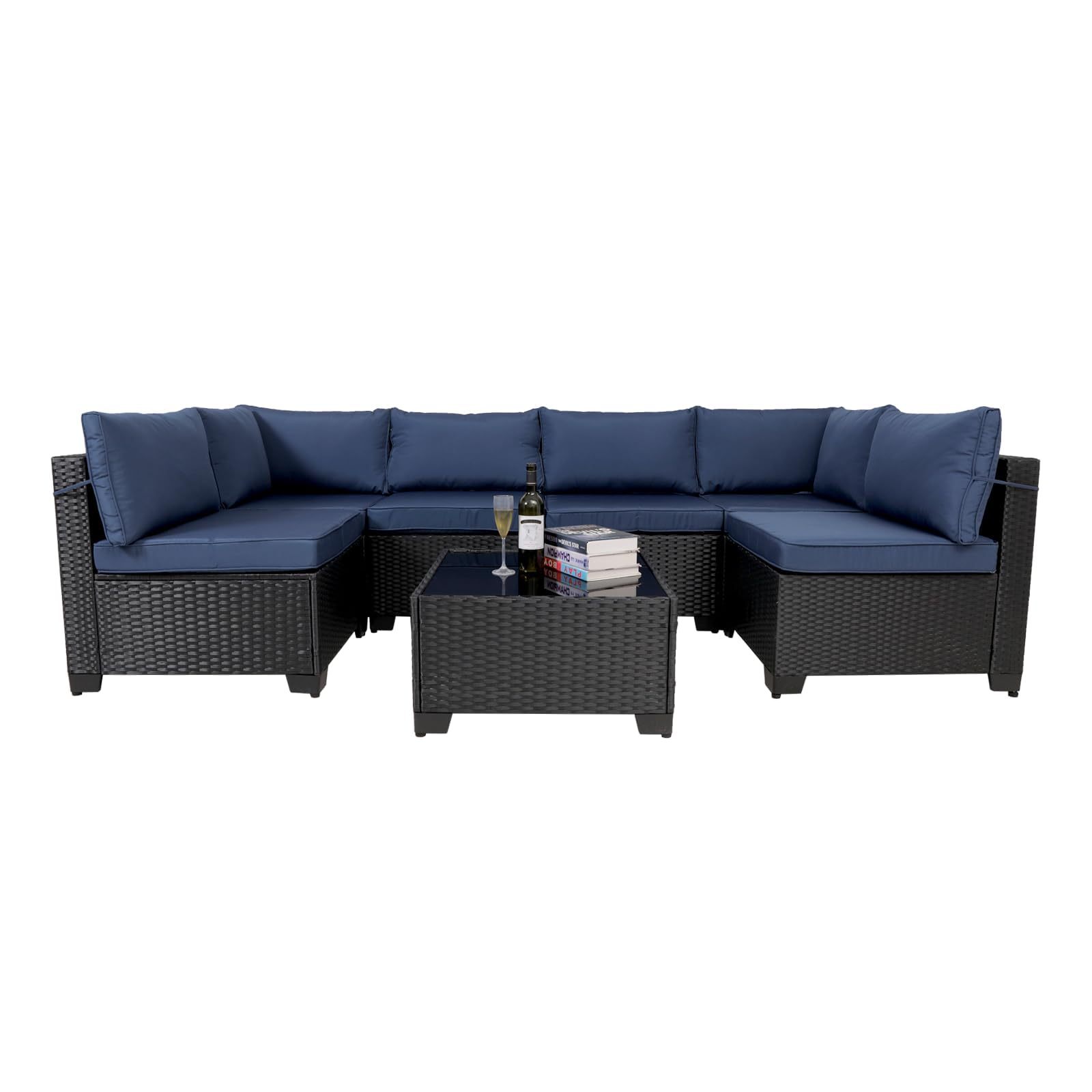 7 Piece Outdoor Rattan Patio, Black Wicker Sectional Set BEUPFORLIFE.com
