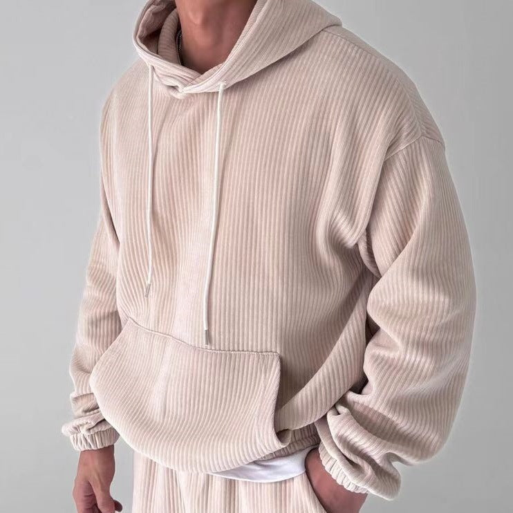 Men's Leisure Corduroy Solid Color Hooded Big Pocket Sweatshirt BEUPFORLIFE.com