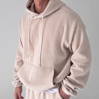 Men's Leisure Corduroy Solid Color Hooded Big Pocket Sweatshirt BEUPFORLIFE.com