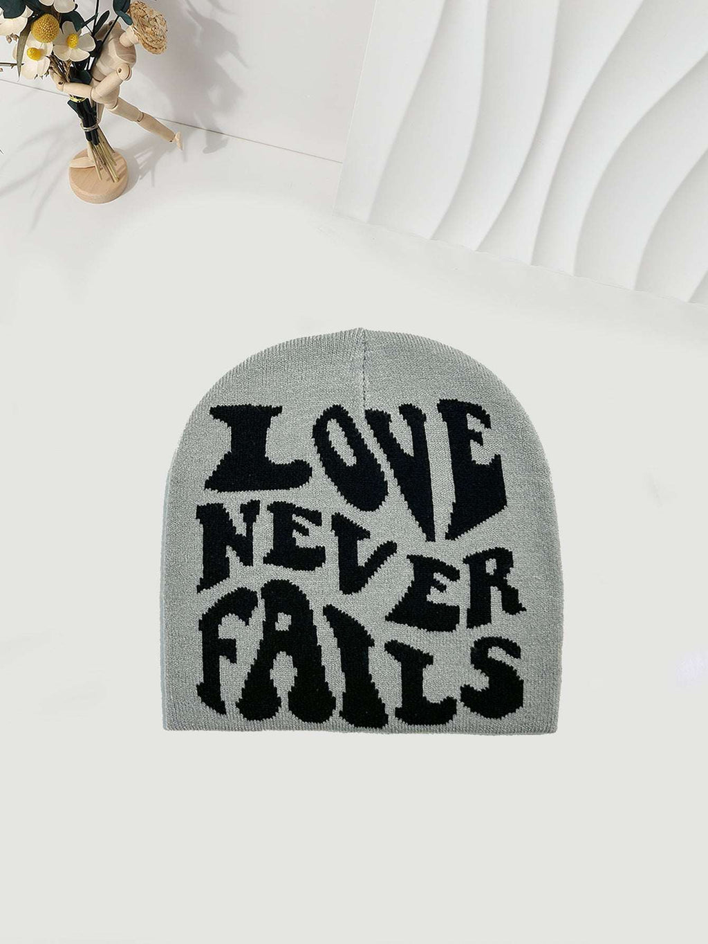 Knitted LOVE NEVER FAILS Jacquard One-size Fits All Beanie Be Up For Life