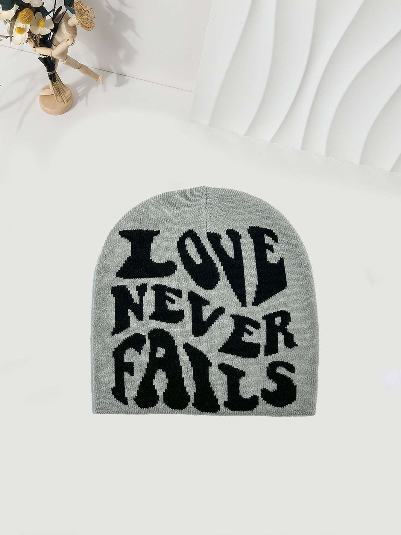 Knitted LOVE NEVER FAILS Jacquard One-size Fits All Beanie Be Up For Life