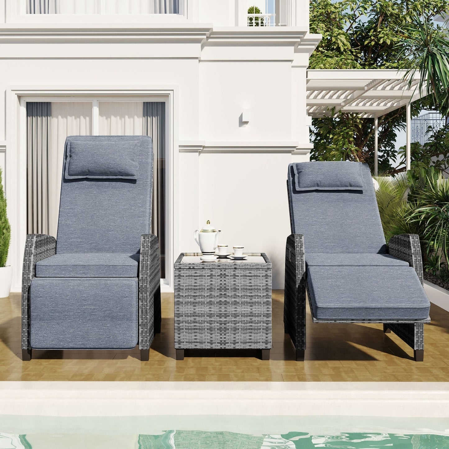U Style Outdoor Rattan 2-Person Set w/ Coffee Table For Courtyard Be Up For Life