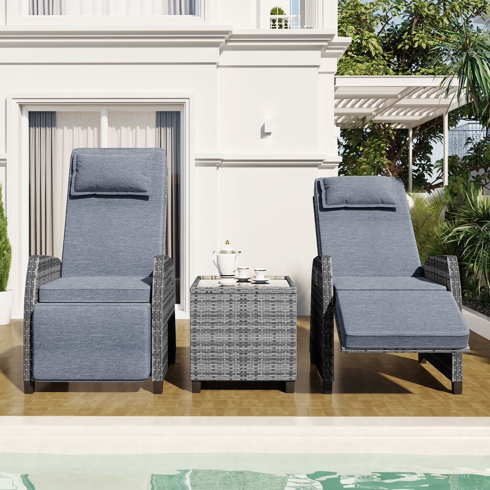 U Style Outdoor Rattan 2-Person Set w/ Coffee Table For Courtyard Be Up For Life