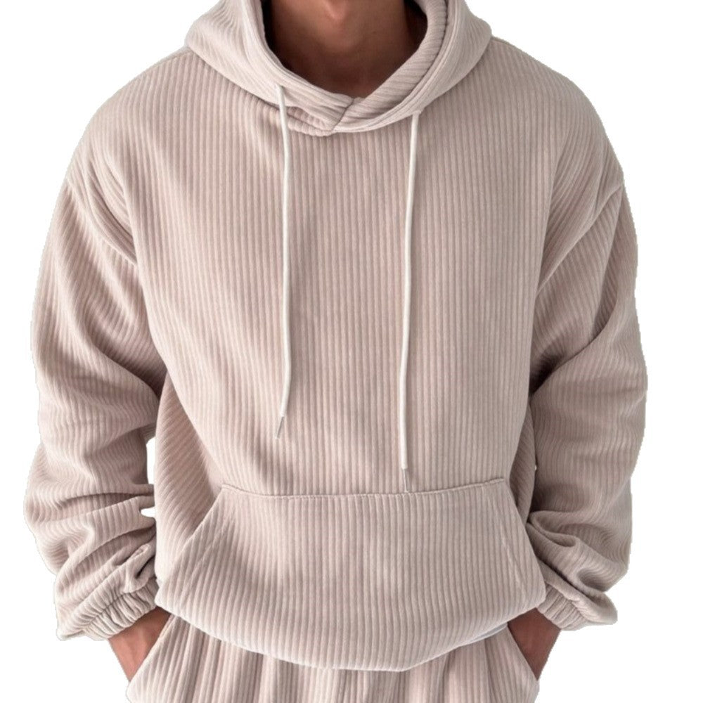 Men's Leisure Corduroy Solid Color Hooded Big Pocket Sweatshirt BEUPFORLIFE.com