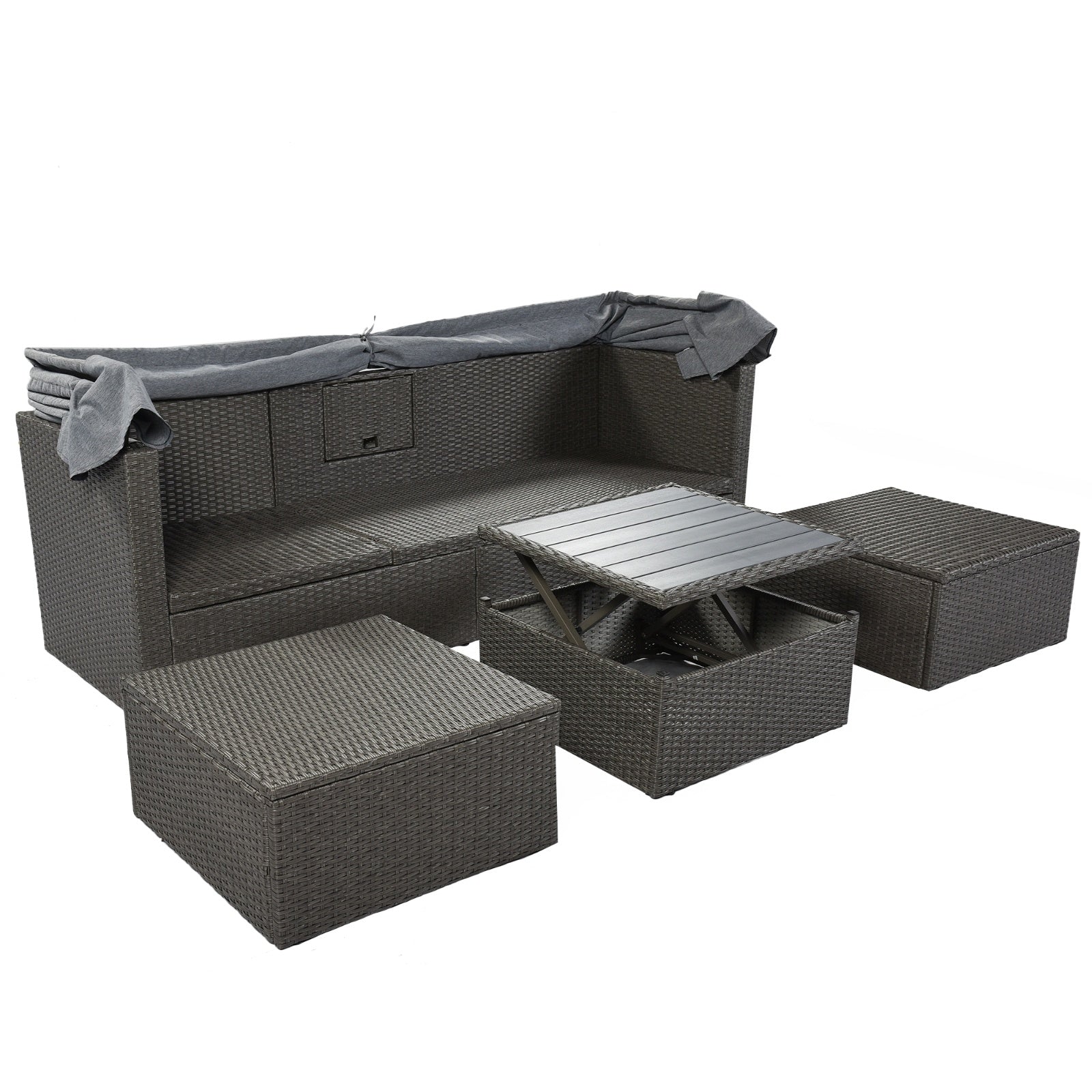 U Style Patio Rectangle Daybed With Canopy, Wicker Sectional Seating Be Up For Life