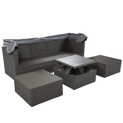 U Style Patio Rectangle Daybed With Canopy, Wicker Sectional Seating Be Up For Life