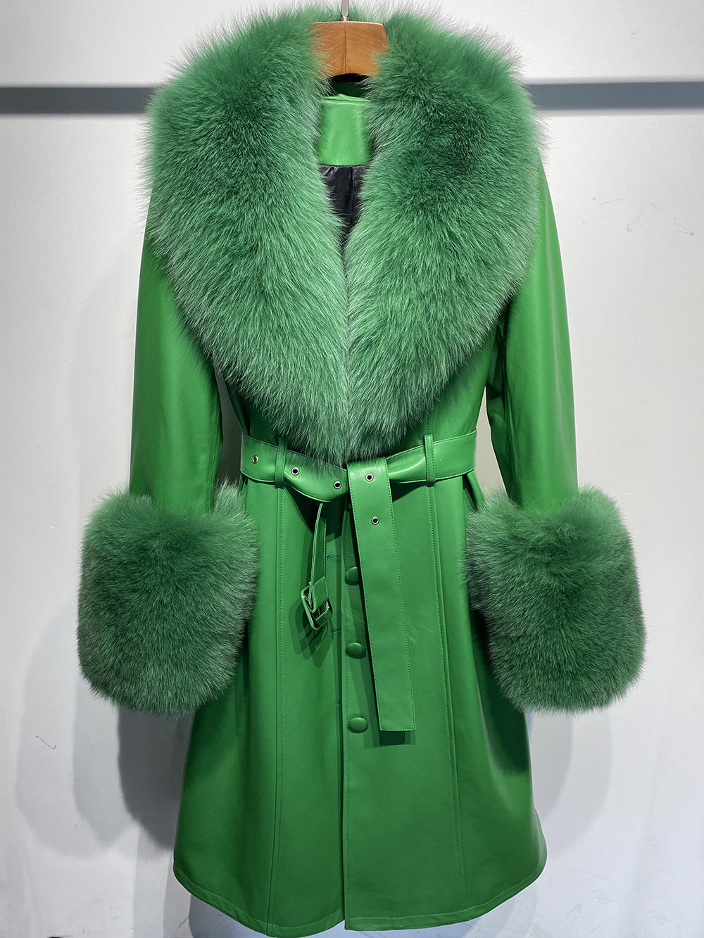 Genuine Leather Sheepskin Fox Fur Coat