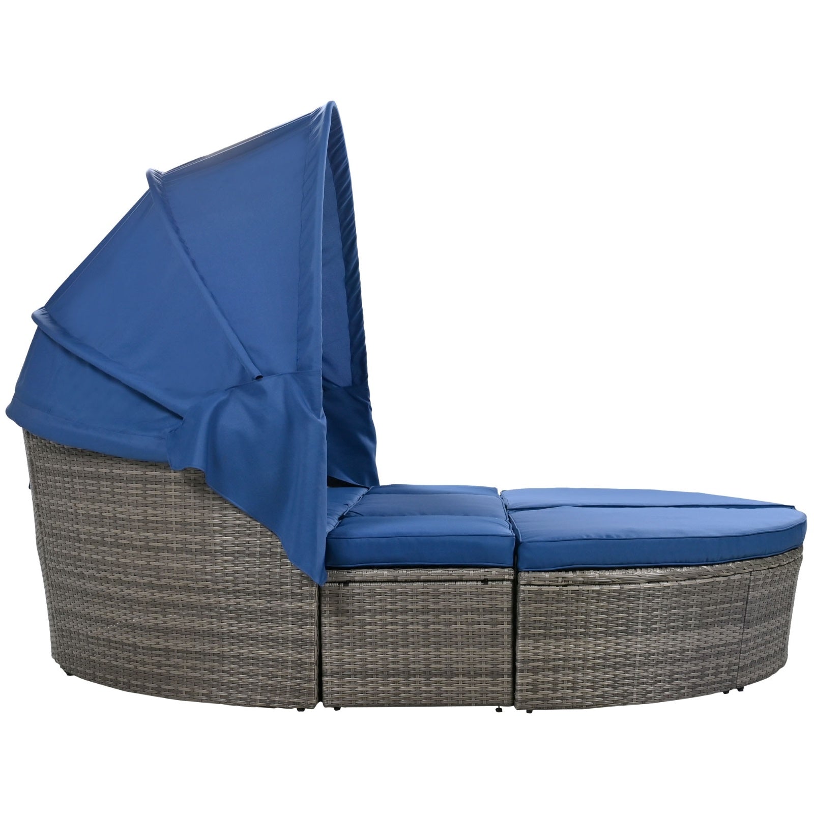 Outdoor Rattan Daybed/Sun bed w/ Retractable Canopy Wicker Furniture, Round Outdoor Sectional BEUPFORLIFE.com