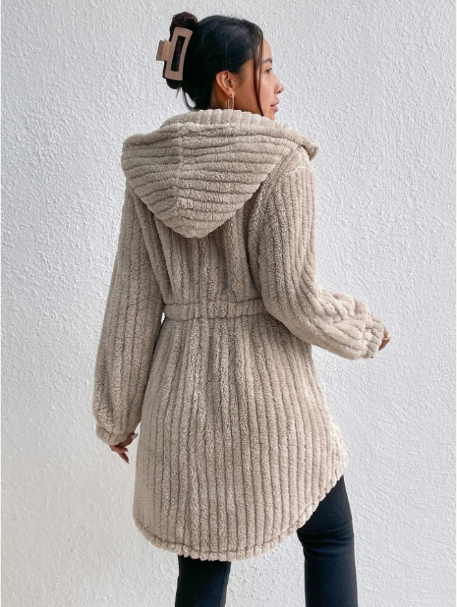 Button Front Hooded Teddy Coat BEUPFORLIFE.com