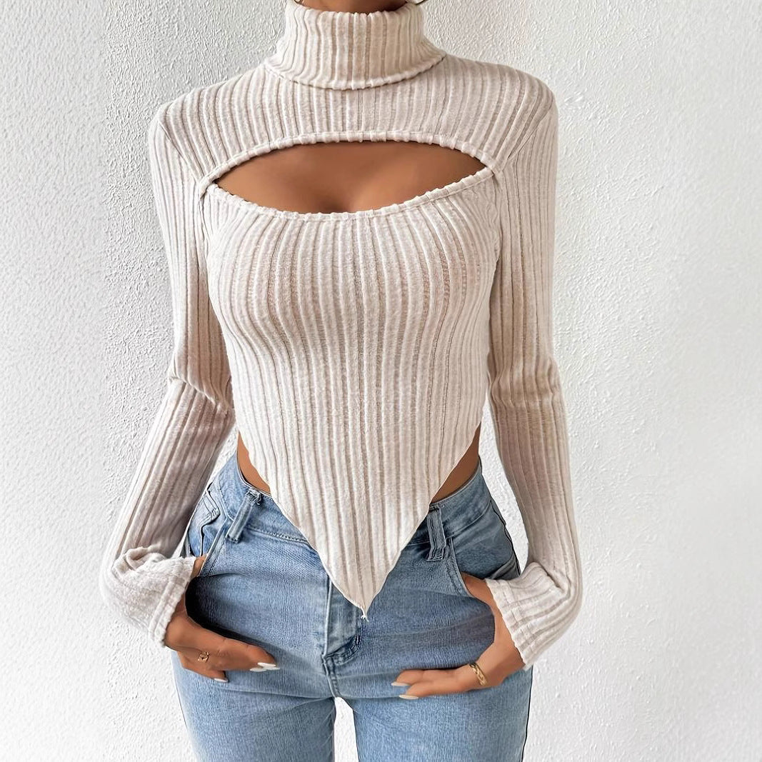 Long-sleeved Knitted Striped Short Top Be Up For Life