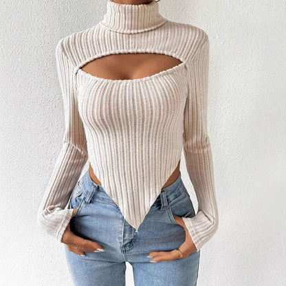 Long-sleeved Knitted Striped Short Top Be Up For Life
