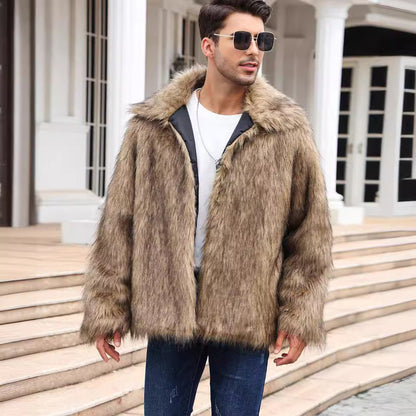 Men's Lapel Warm Faux Fur OverCoat Be Up For Life