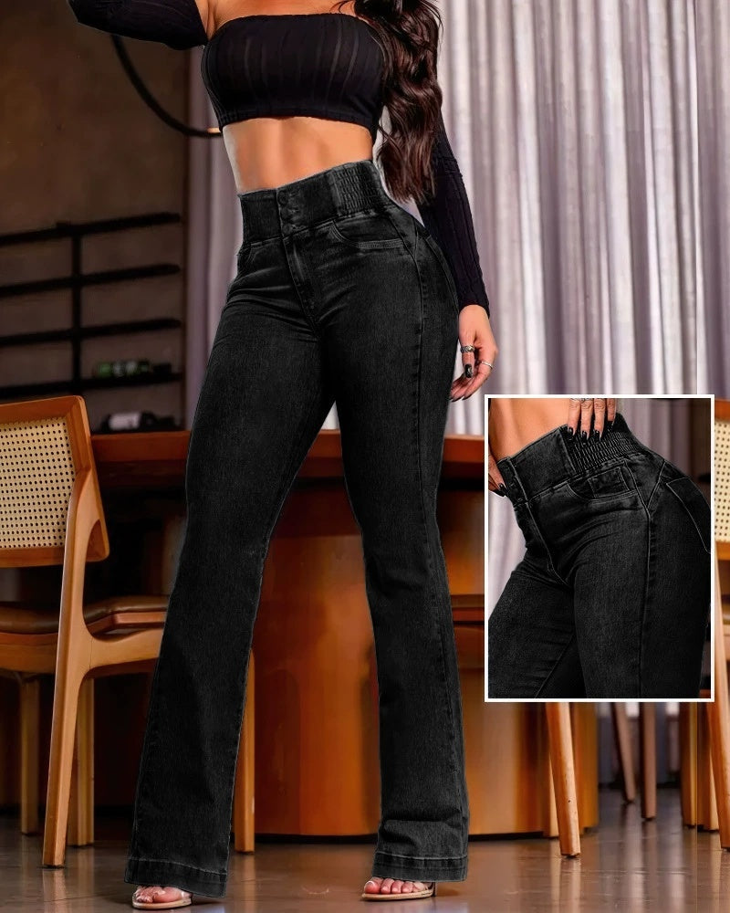 High Waist Button Front Jeans BEUPFORLIFE.com