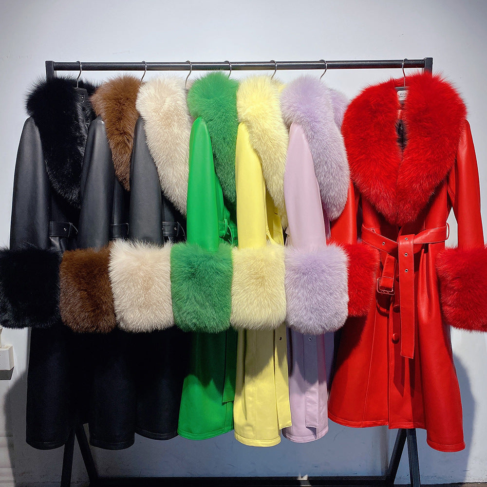 Genuine Leather Sheepskin Fox Fur Coat
