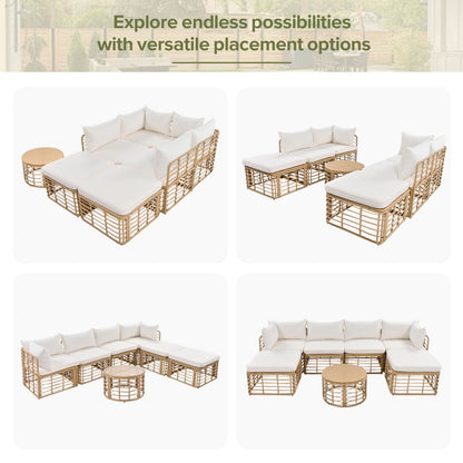 7 Piece Outdoor Patio Furniture, All-Weather Rattan Sectional Sofa Set BEUPFORLIFE.com