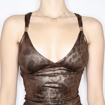 Glossy Leopard Backless Spaghetti-strap Camisole Top BEUPFORLIFE.com