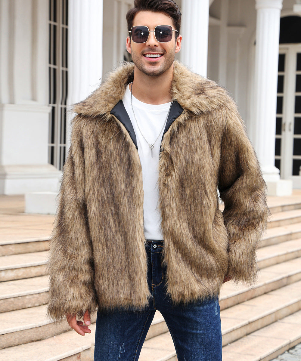 Men's Lapel Warm Faux Fur OverCoat Be Up For Life