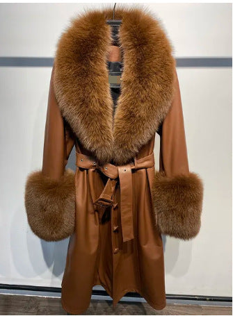 Genuine Leather Sheepskin Fox Fur Coat