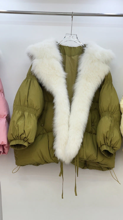 Short Loose Big Fur Collar White Duck Down Jacket Be Up For Life