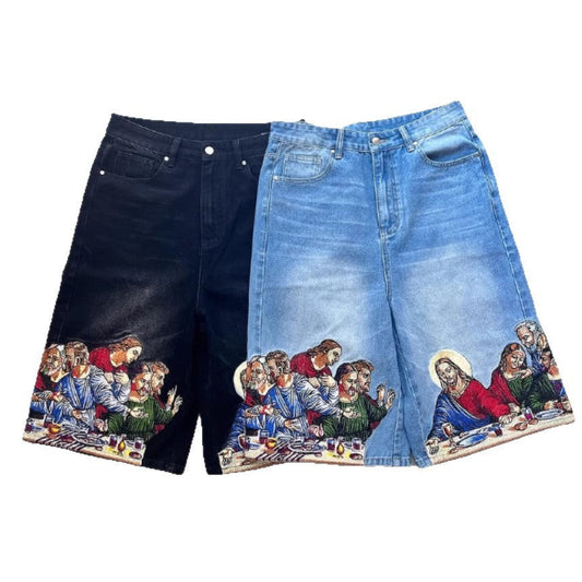 Jesus Printed Jean Shorts BEUPFORLIFE.com