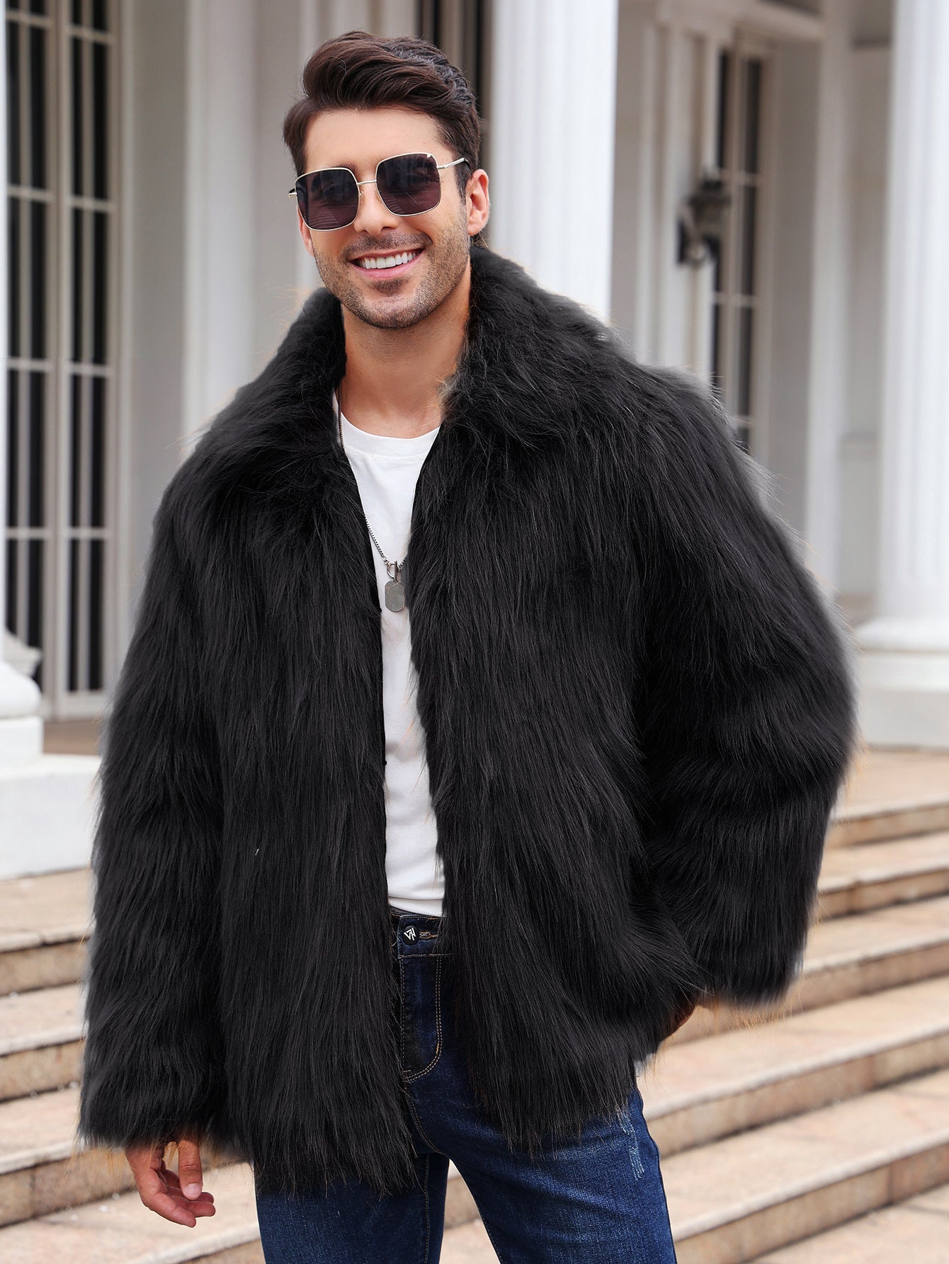 Men's Lapel Warm Faux Fur OverCoat Be Up For Life