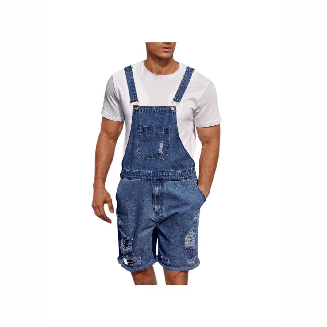 Ripped Men's Denim Suspender Shorts - BEUPFORLIFE.com