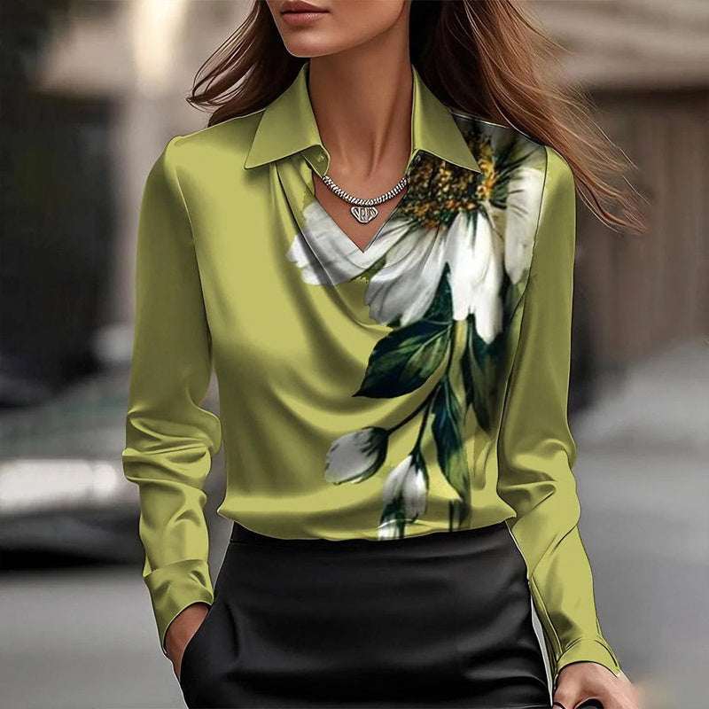 Women's Shirt Collar Long Sleeve Blouse With Floral Print BEUPFORLIFE.com