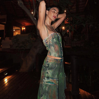 Retro Color Blooming Multi-pocket Loose Cargo Denim Trousers BEUPFORLIFE.com