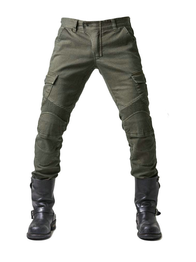 Army green denim jeans with locomotive pad BEUPFORLIFE.com