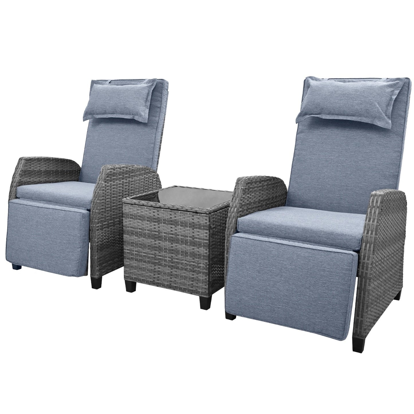 U Style Outdoor Rattan 2-Person Set w/ Coffee Table For Courtyard Be Up For Life
